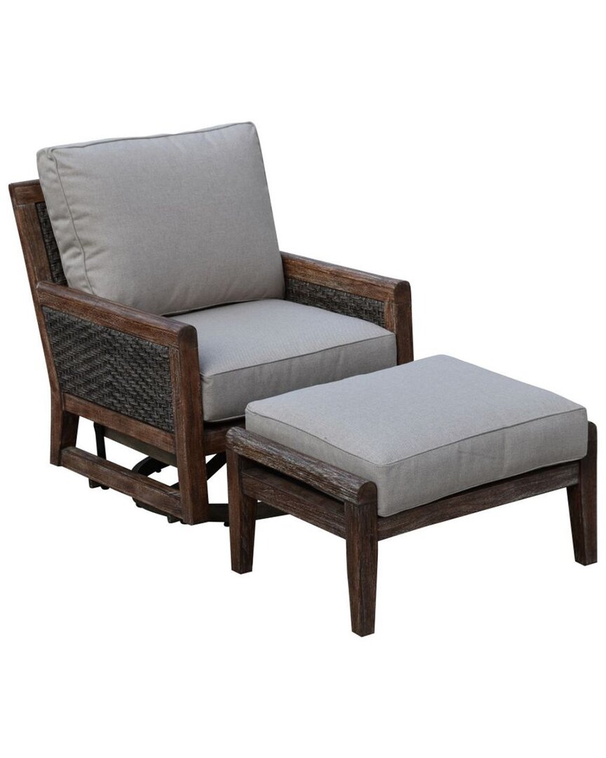 Courtyard Casual Bermuda Teak 2pc Swivel Glider And Ottoman Set In Taupe