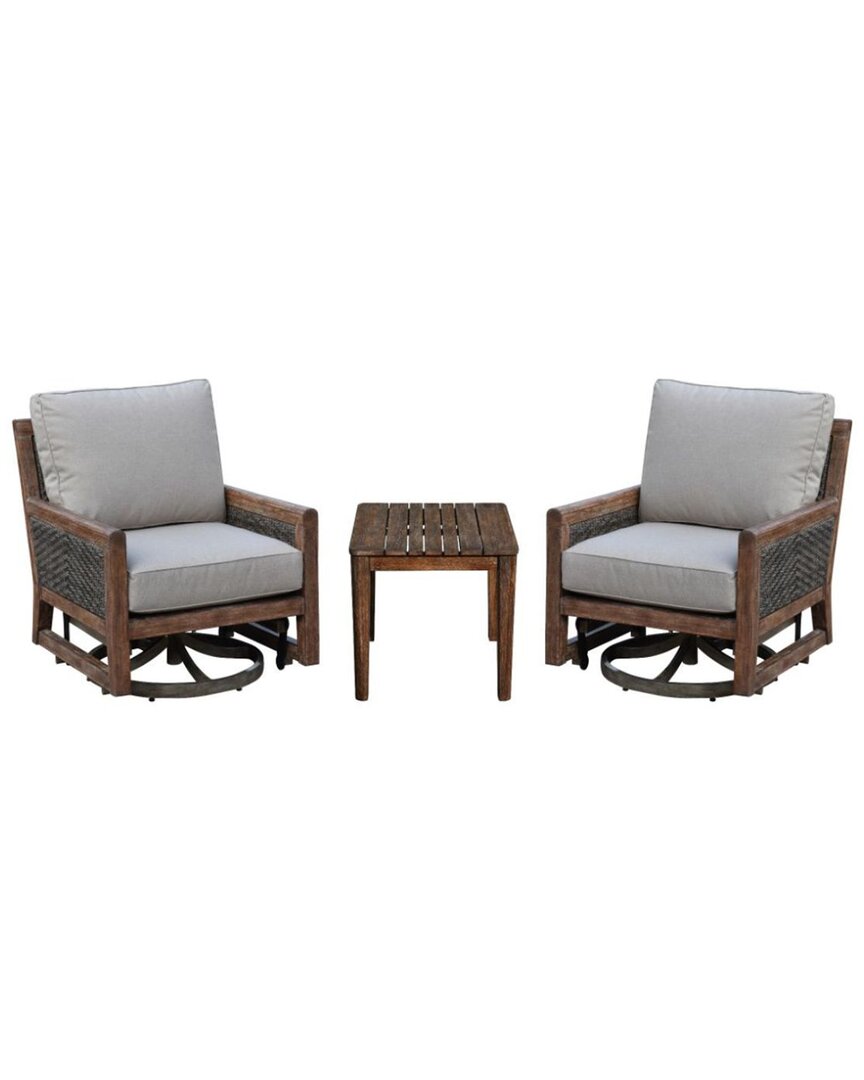 Courtyard Casual Bermuda Teak 3pc Motion Balcony Set In Taupe