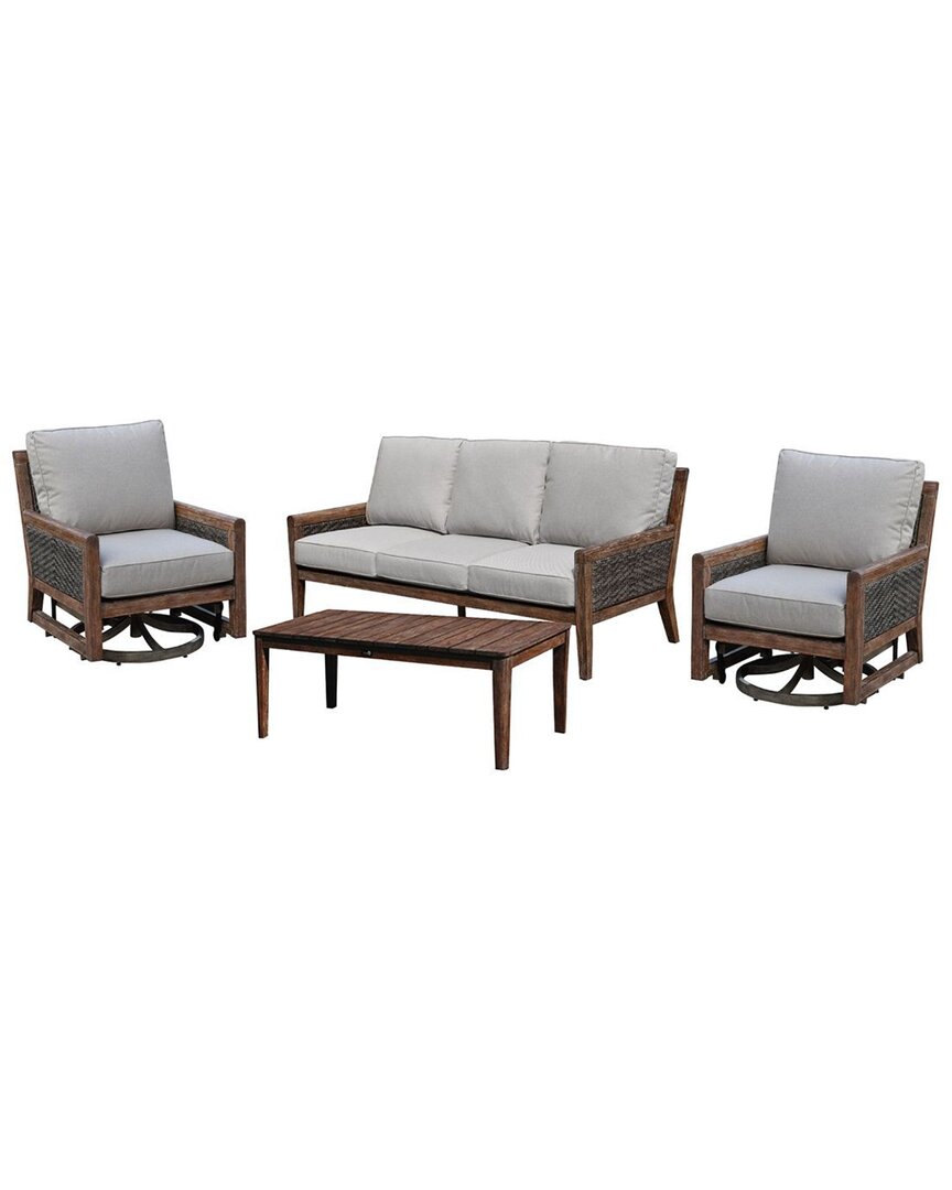 Courtyard Casual Bermuda Teak 4pc Sofa Motion Seating Set In Taupe