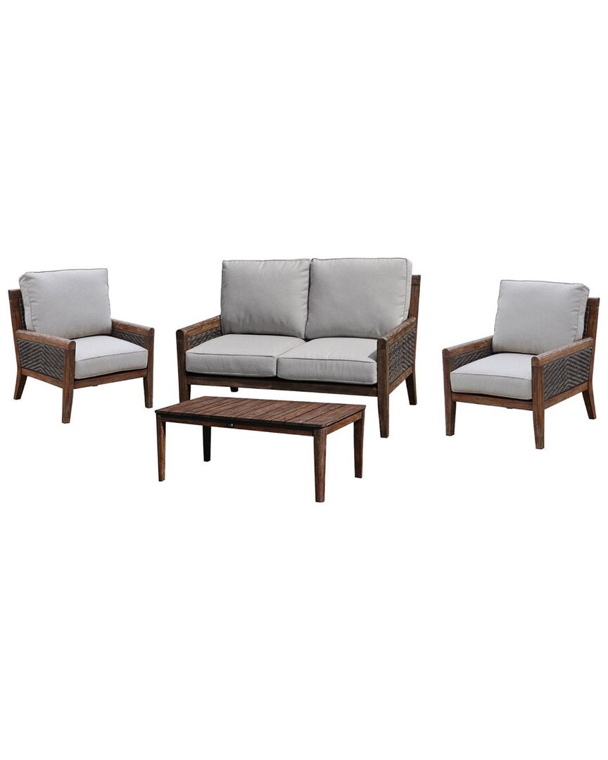 Courtyard Casual Bermuda Teak Loveseat 4pc Seating Set In Taupe