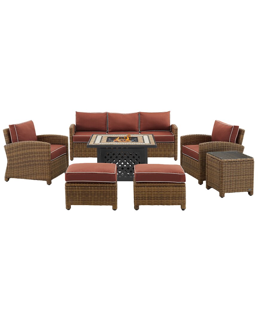 CROSLEY CROSLEY BRADENTON 6PC OUTDOOR WICKER SOFA SET W/FIRE TABLE