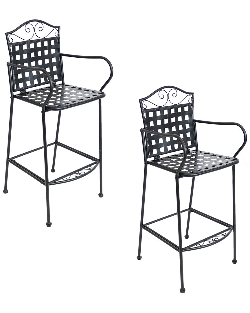 Sunnydaze Outdoor Wrought Iron Scrolling Bar Chairs - 20.25" W X 22" D X 47.5" H - Black - 2-pack In Black