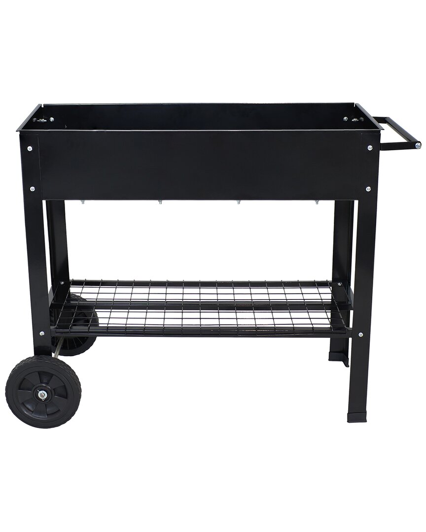 Sunnydaze Black Galvanized Steel Mobile Raised Garden Bed Cart