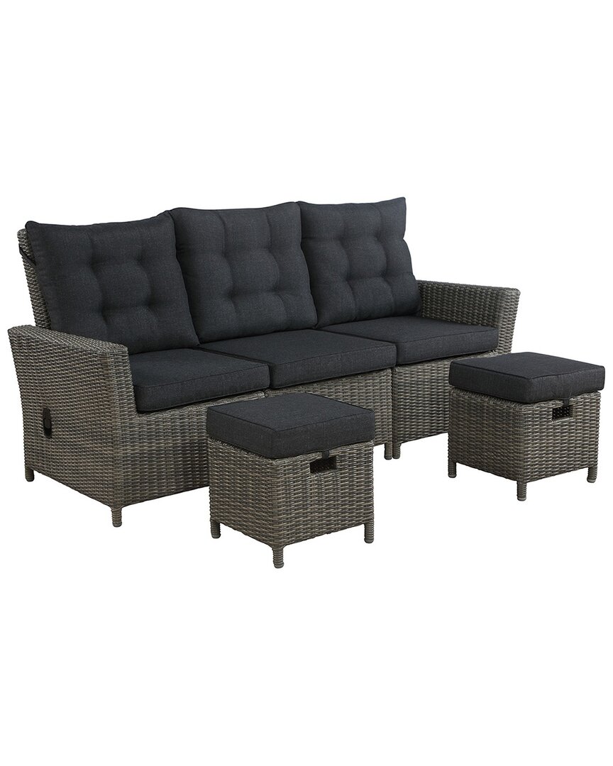 Alaterre Asti All-weather Wicker 3pc Outdoor Seating Set With Reclining Sofa & Two 15in Ottomans