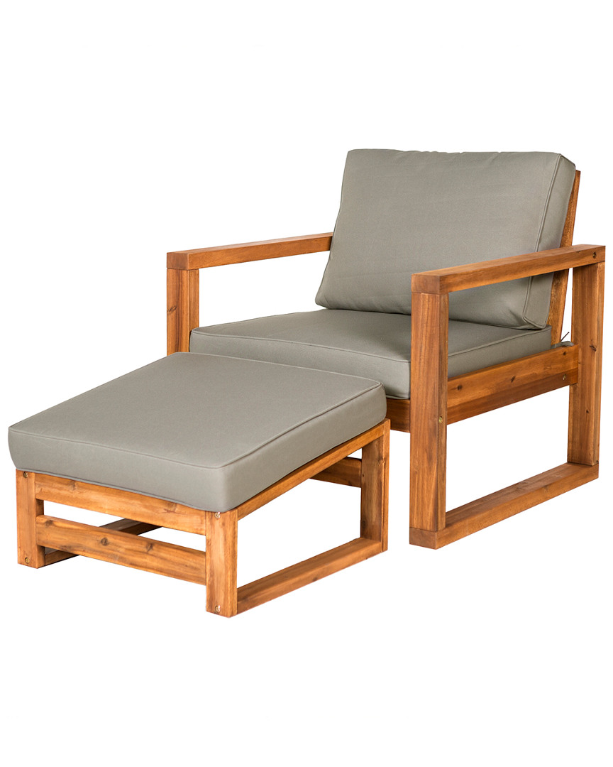 Hewson Acacia Wood Outdoor Patio Chair And Ottoman