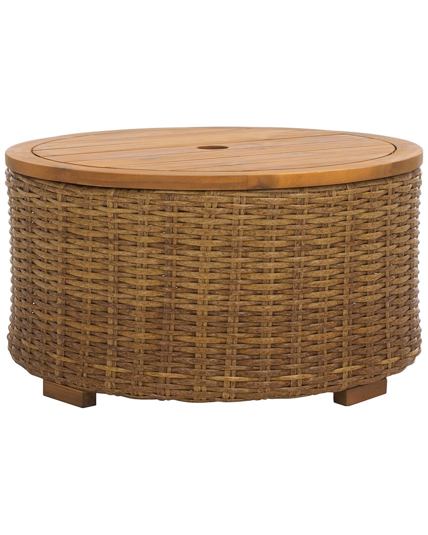 Safavieh Couture Anguilla Wicker Storage Outdoor Coffee Table In Brown