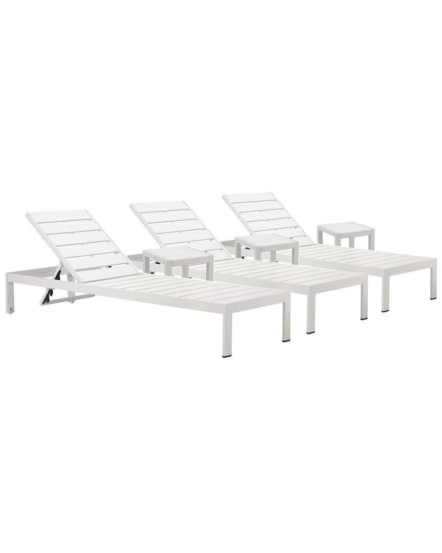 Pangea Home Indoor/outdoor 3 Joseph Loungers & 3 Side Tables In White