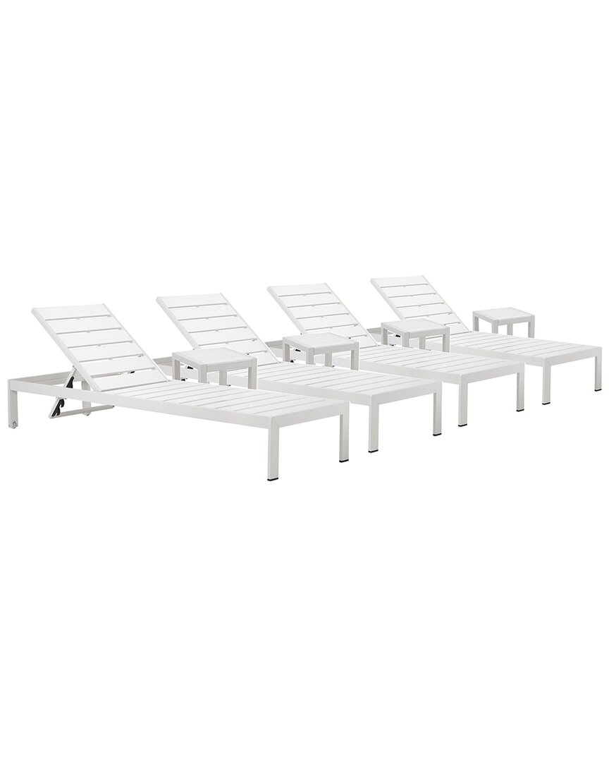 Pangea Home Indoor/outdoor 4 Joseph Loungers & 4 Side Tables In White