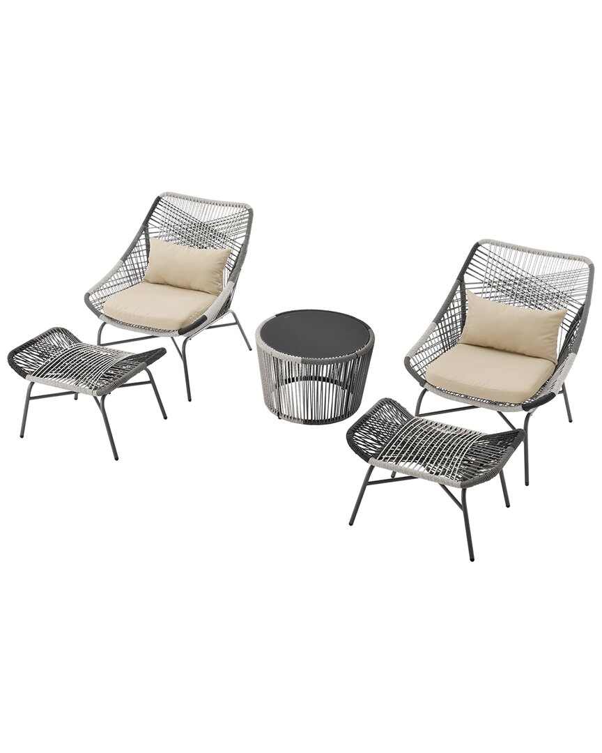 Manhattan Comfort Ashland Modern 3pc Patio Conversation Set In White