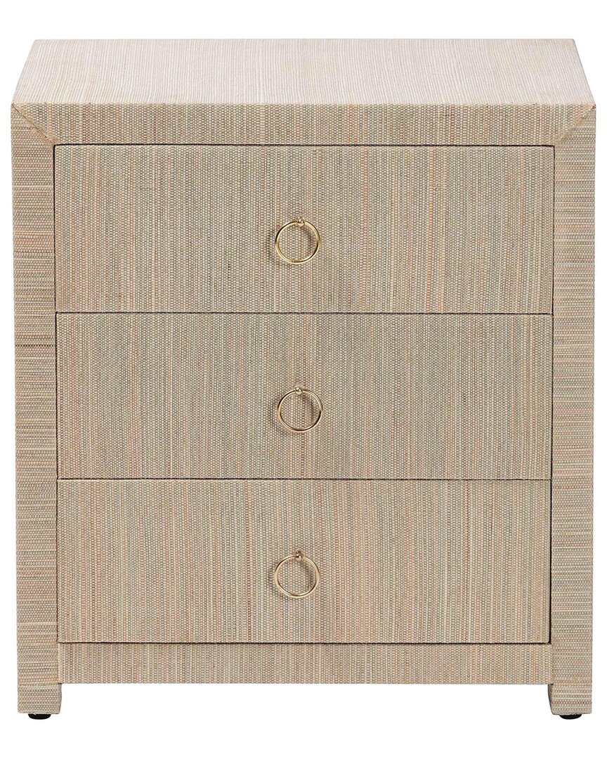 Baxton Studio Quinn Bohemian Woven Grasscloth 3-drawer Nightstand In Neutral