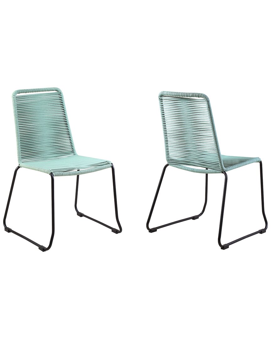 Armen Living Set Of 2 Shasta Outdoor Metal & Rope Stackable Dining Chairs In Black