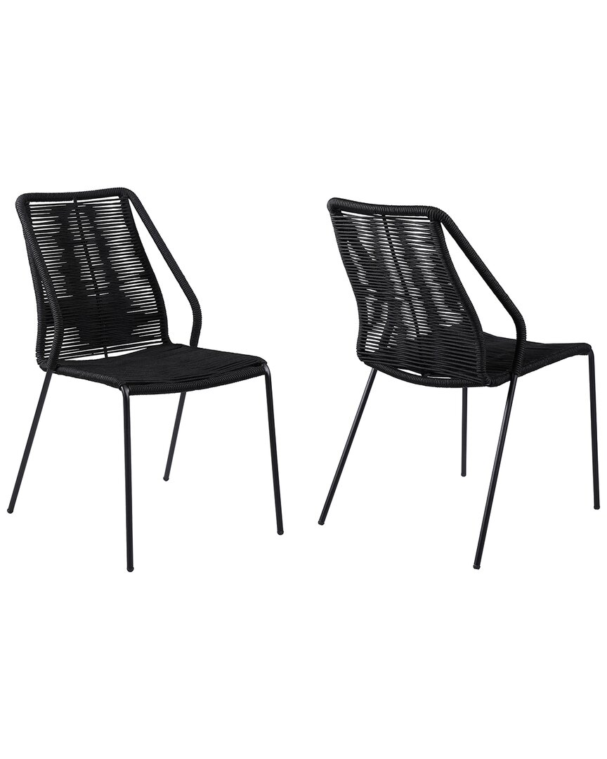 Armen Living Clip Set Of 2 Indoor Outdoor Stackable Steel Dining Chair With Black Rope
