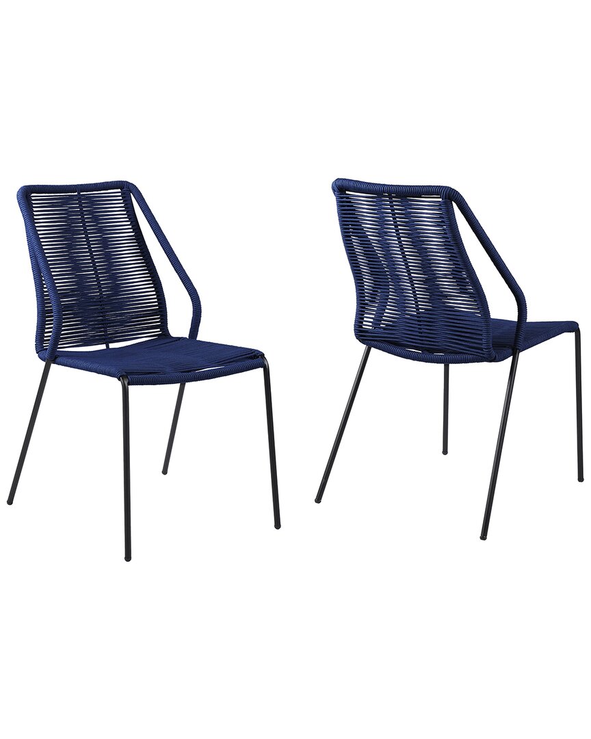 Armen Living Set Of 2 Clip Indoor/outdoor Stackable Steel Chairs In Black