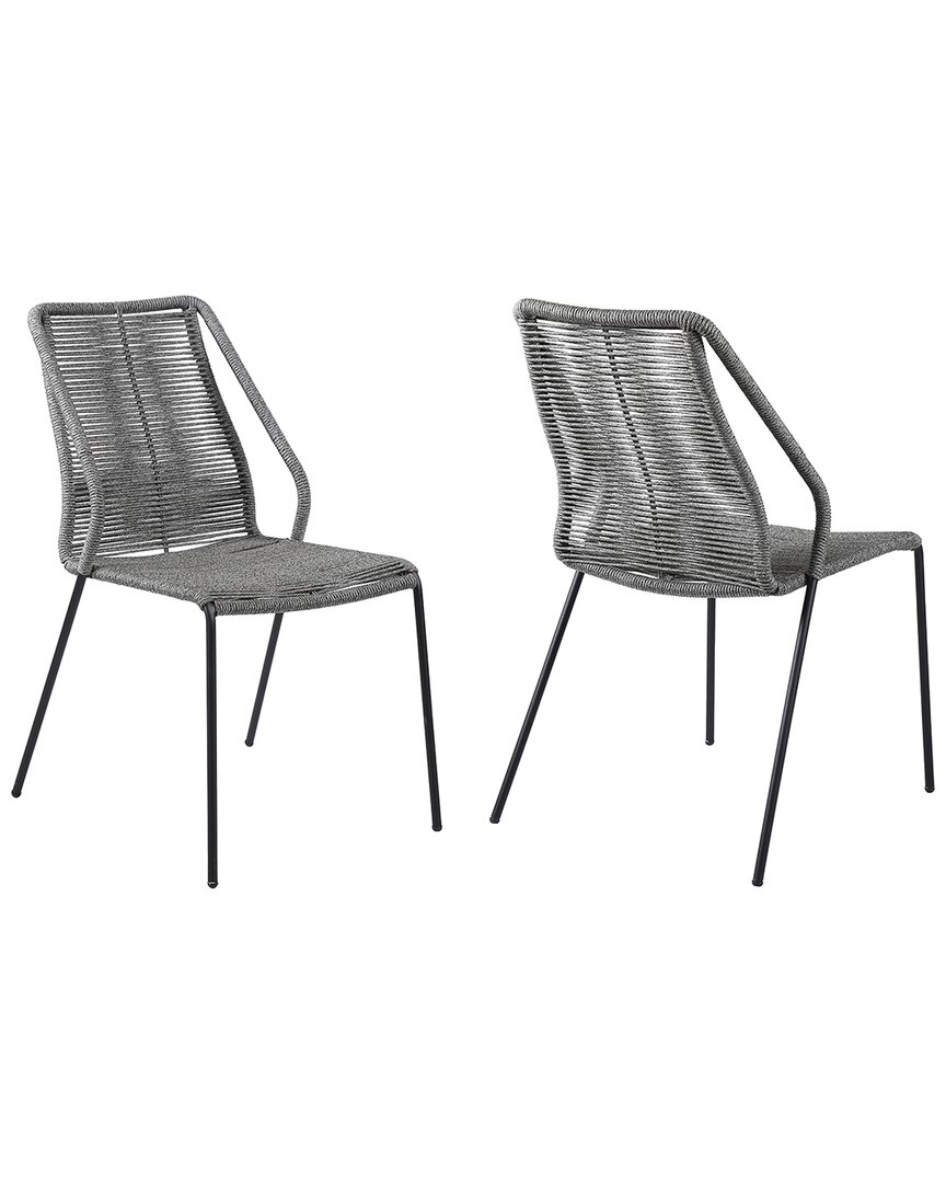 Armen Living Discontinued  Set Of 2 Indoor/outdoor Stackable Steel & Rope Chairs In Black