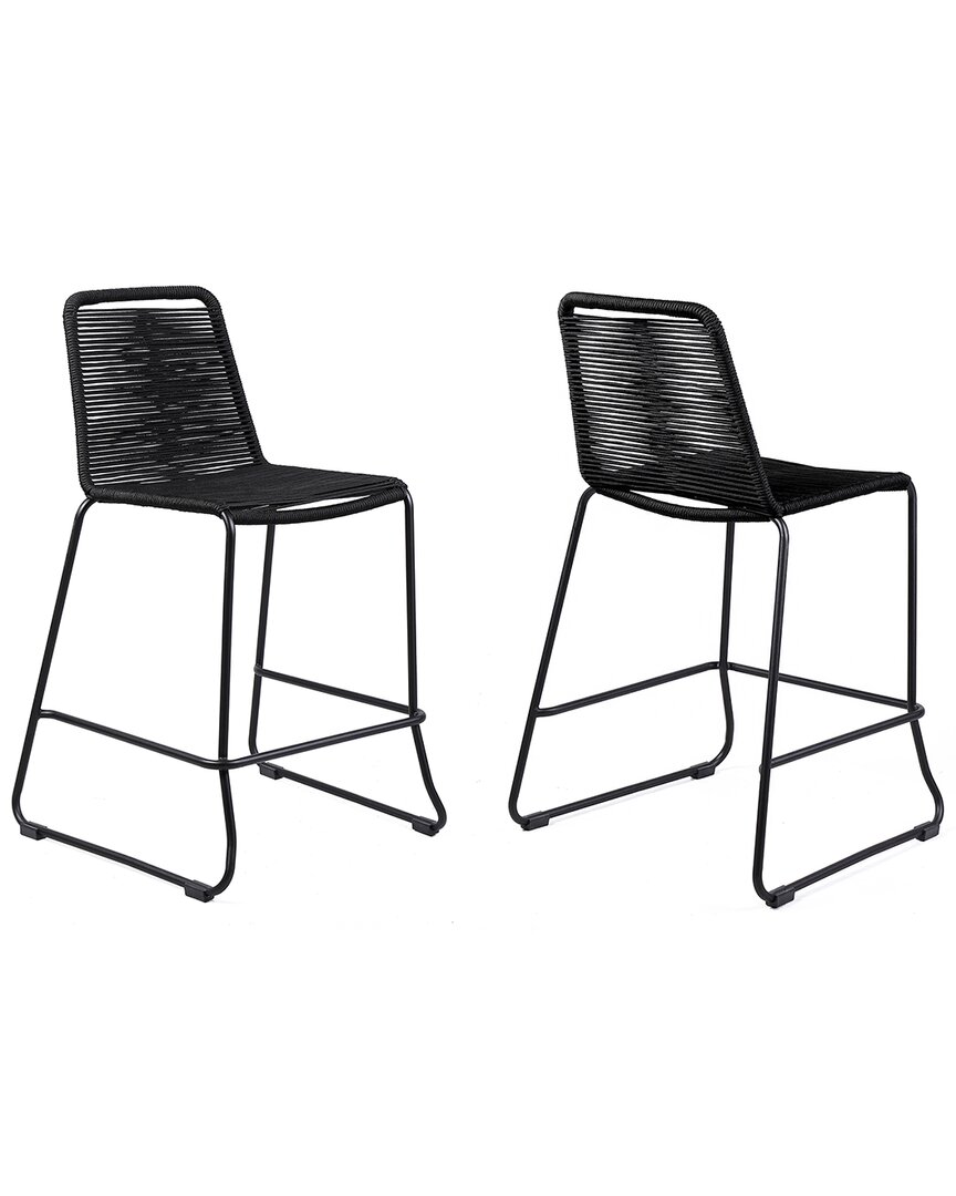 Armen Living Set Of 2 Shasta 26in Outdoor Black Rope Stackable Counter Stools