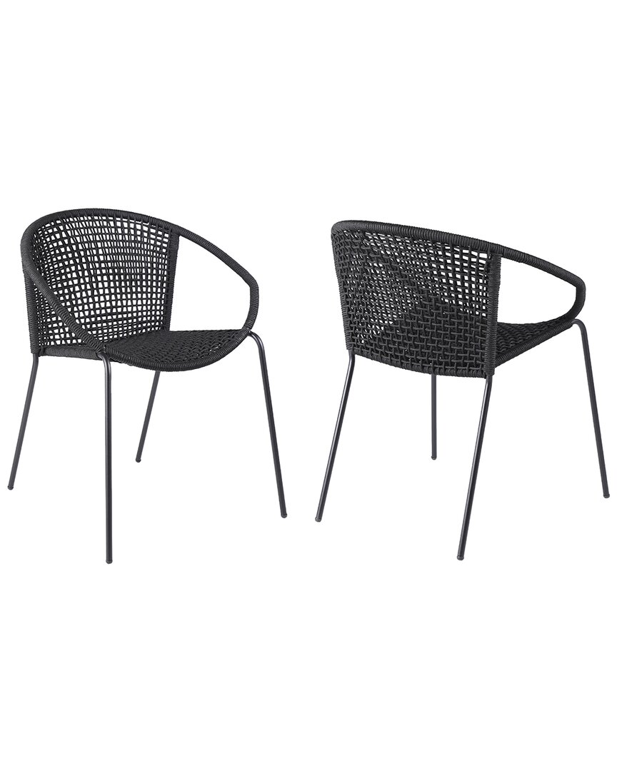 Armen Living Snack Indoor Outdoor Set Of 2 Stackable Steel Dining Chairs With Black Rope
