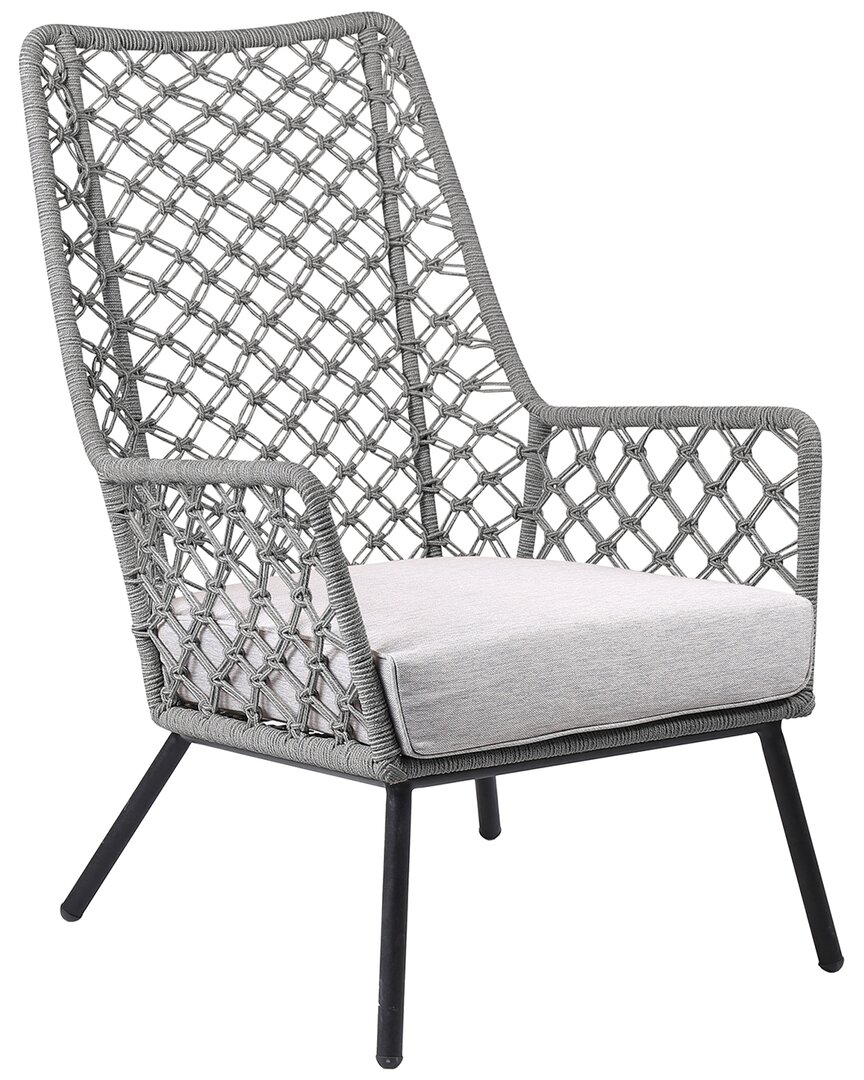 Armen Living Marco Indoor Outdoor Steel Lounge Chair With Rope And Cushion In Gray