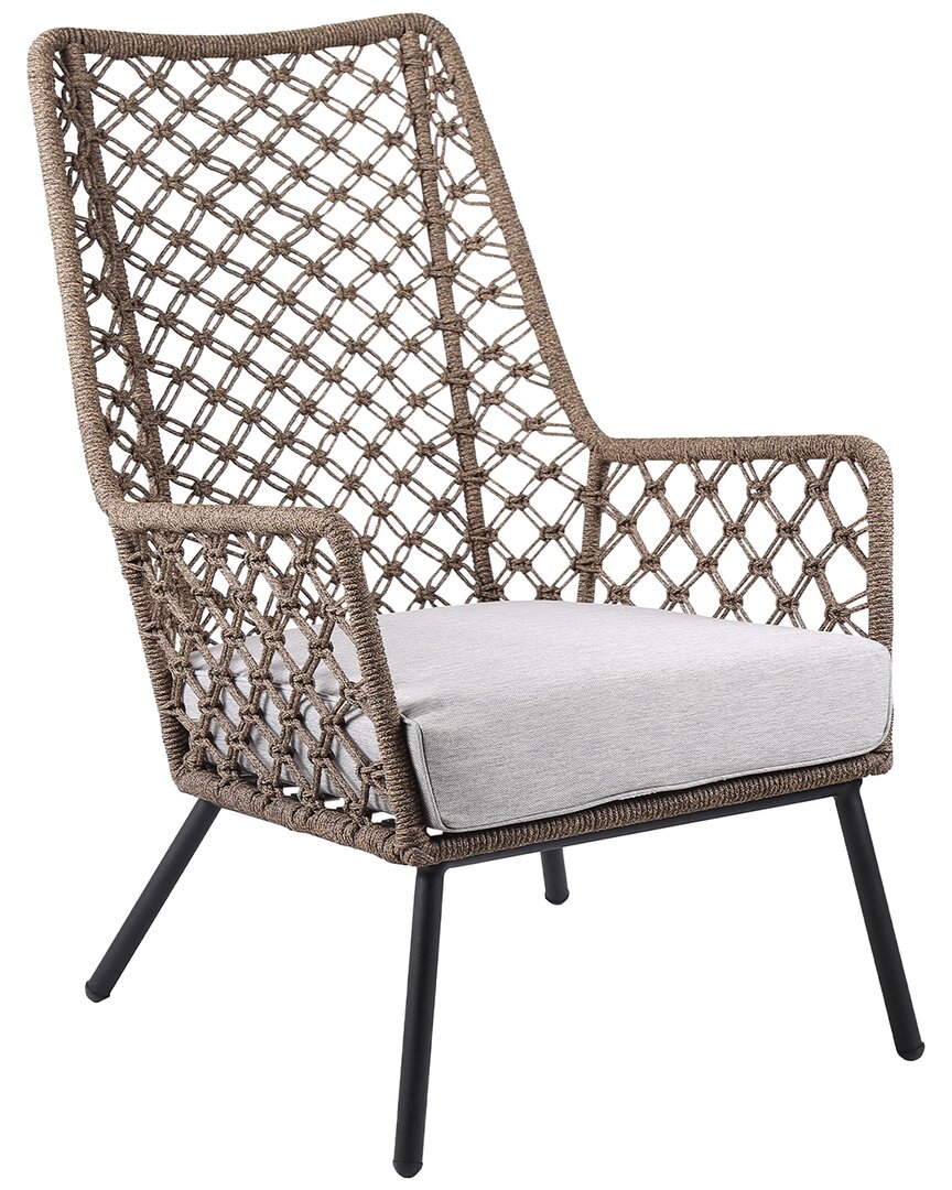 Armen Living Marco Indoor Outdoor Steel Lounge Chair With Truffle Rope And Cushion In Taupe