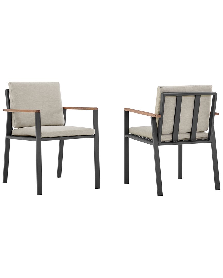 Armen Living Nofi Outdoor Patio Dining Chairs In Charcoal