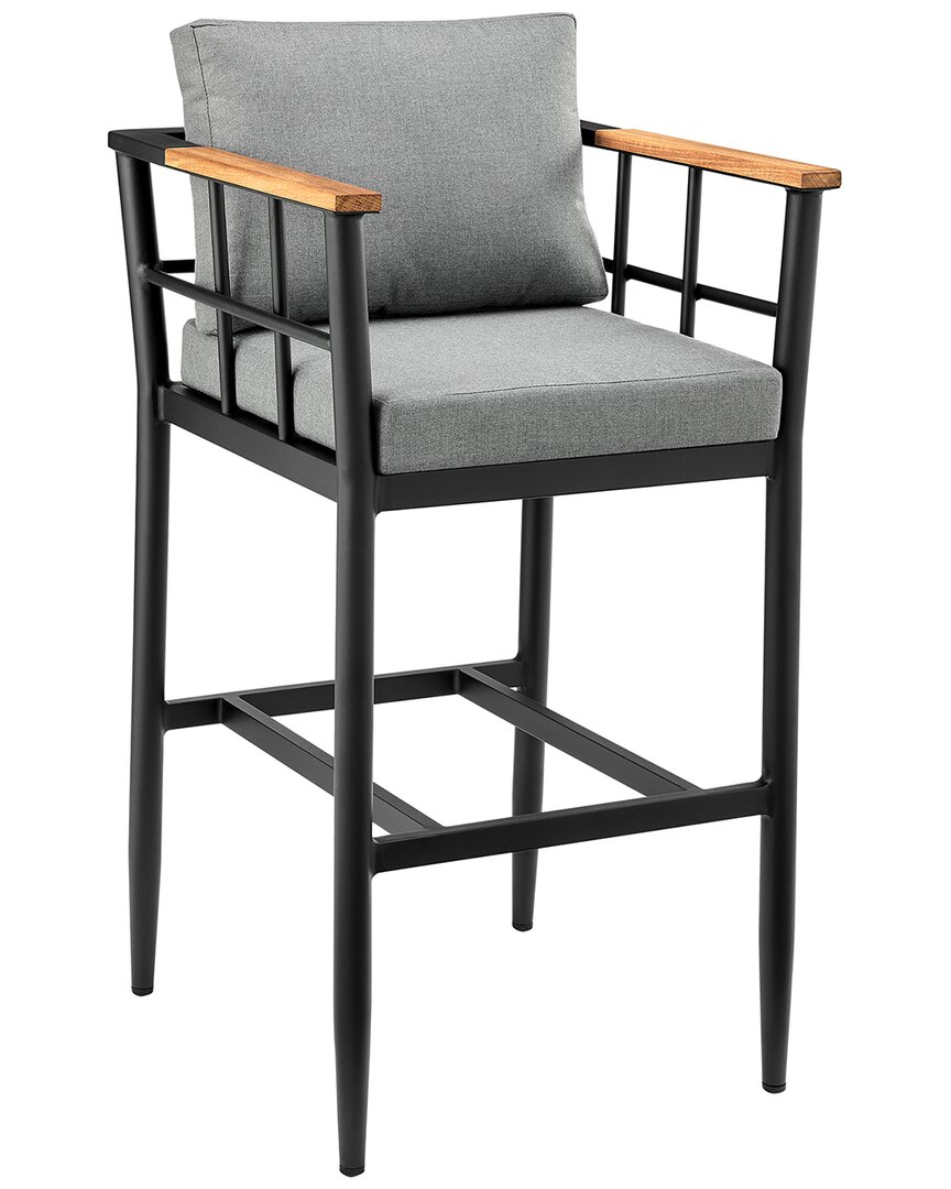Armen Living Wiglaf Outdoor Patio Counter Height Bar Stool In Black
