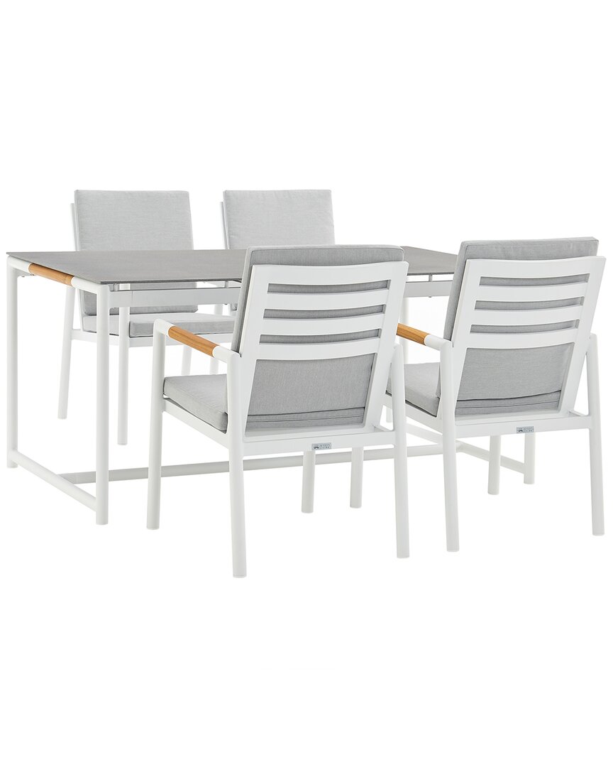 Shop Armen Living Crown 5pc White Aluminum And Teak Outdoor Dining Set With Light Gray Fabric