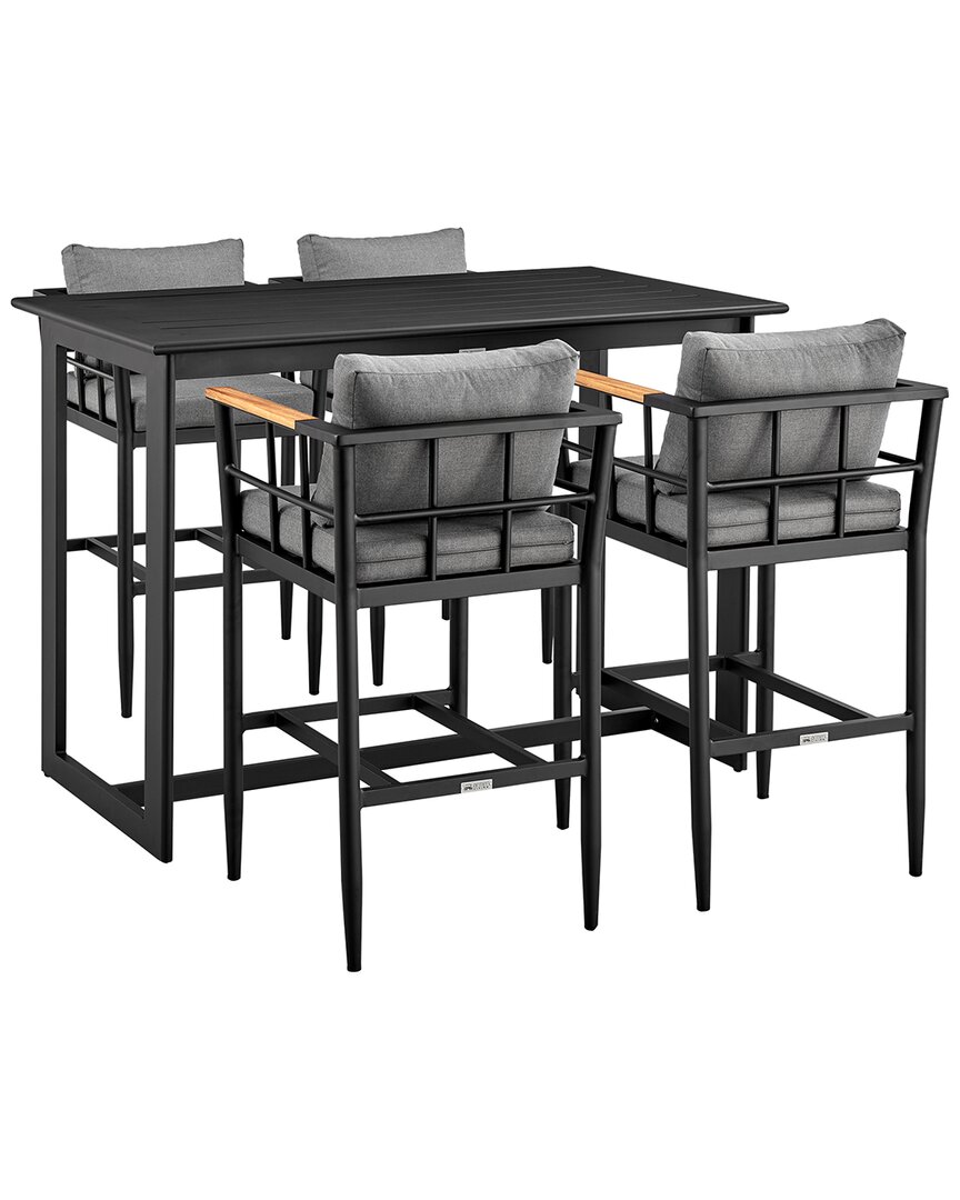 Armen Living Orlando Outdoor Patio 5-piece Bar Table Set In Black