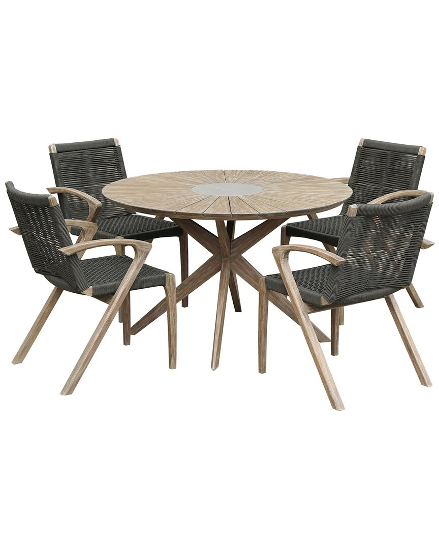 Armen Living Oasis And Brielle Outdoor 5pc Light Eucalyptus And Concrete Dining Set