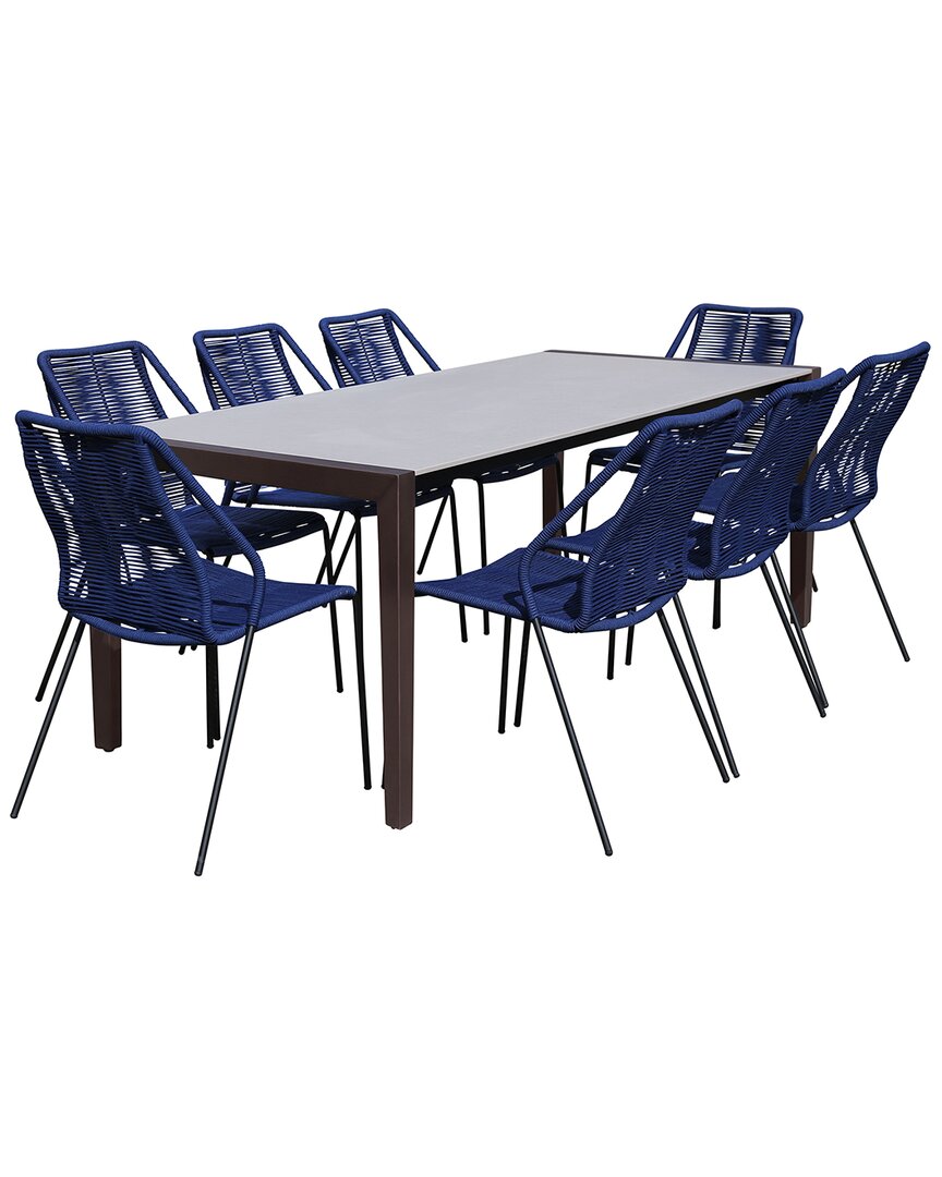 Armen Living Fineline And Clip Indoor Outdoor 9pc Dining Set