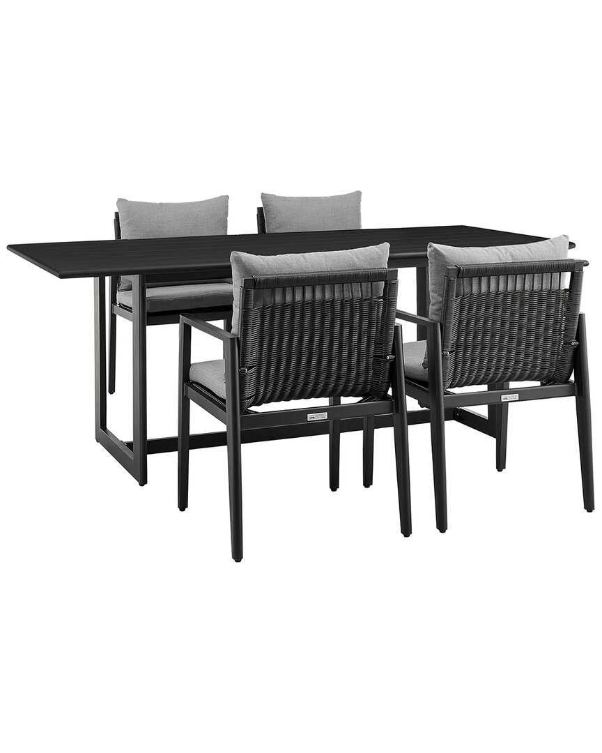 Armen Living Cayman Outdoor Patio 5pc Dining Table Set In Black