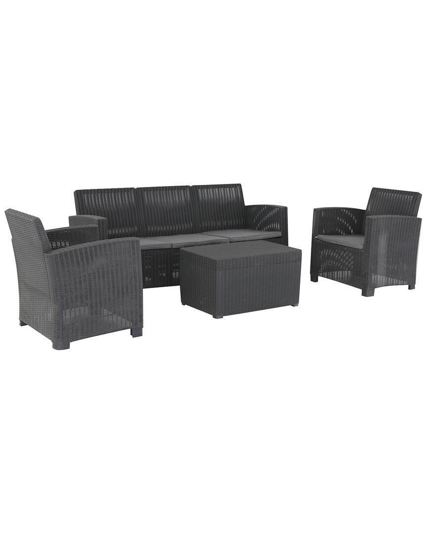 Dukap Alta All Weather Faux Rattan 5 Person Seating Set With Cushions In Black