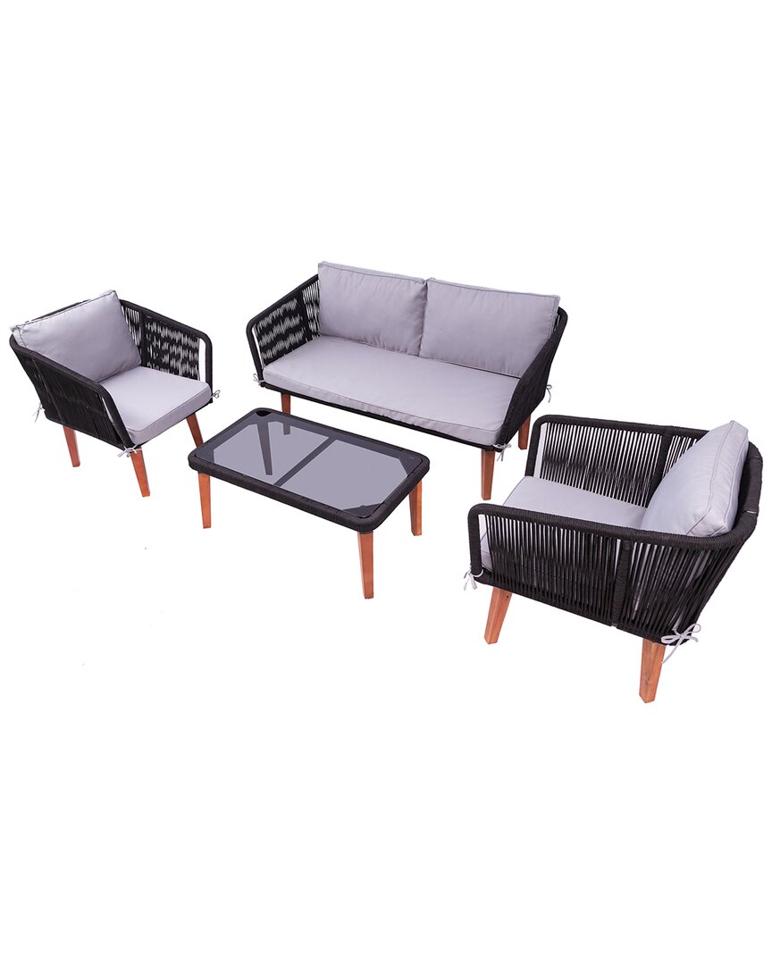Dukap Fassano 4pc Rope Woven Patio Set With Cushions In Black