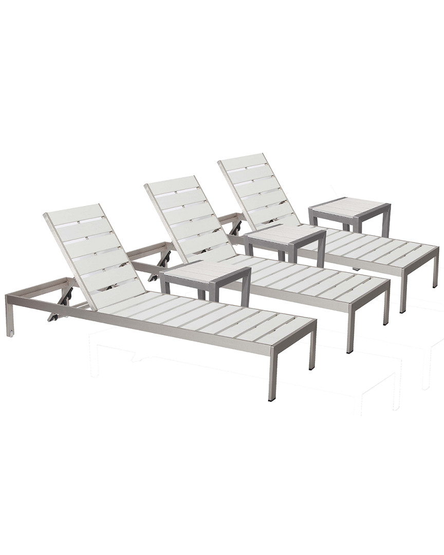 Pangea Home Indoor/outdoor Joseph Lounger & Side Tables Set In White