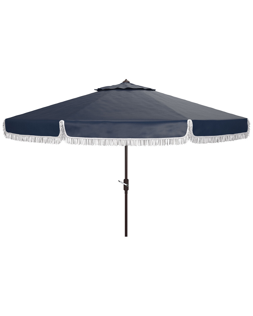 Safavieh Milan Fringe 11ft Round Crank Umbrella In Blue