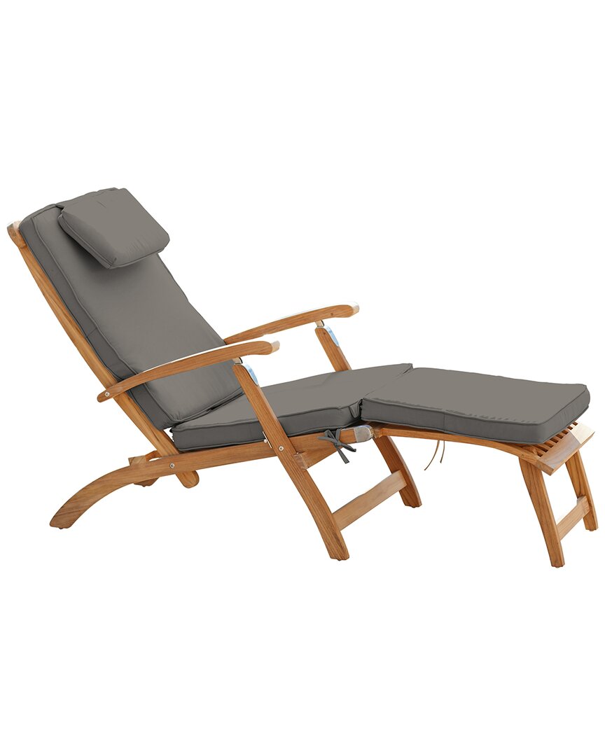 Curated Maison Adelle Teak Folding Outdoor Deck Chair Lounge With Sunbrella Charcoal Cushions In Brown