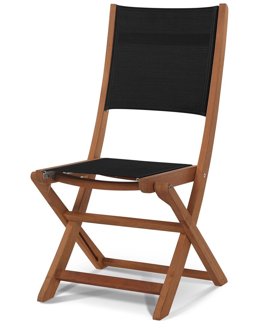 Curated Maison Lucas Teak Outdoor Folding Chair In Black Textilene Fabric In Brown