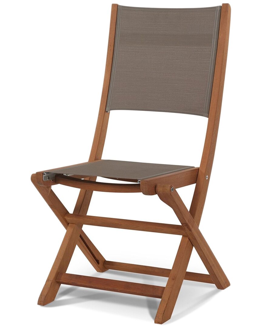 Curated Maison Lucas Teak Outdoor Folding Chair In Taupe Textilene Fabric In Brown