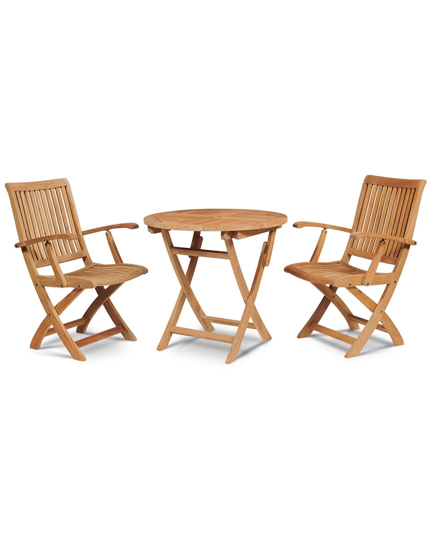Curated Maison Lydie Teak Round Outdoor Folding Table And Armchair Bistro Set In Brown