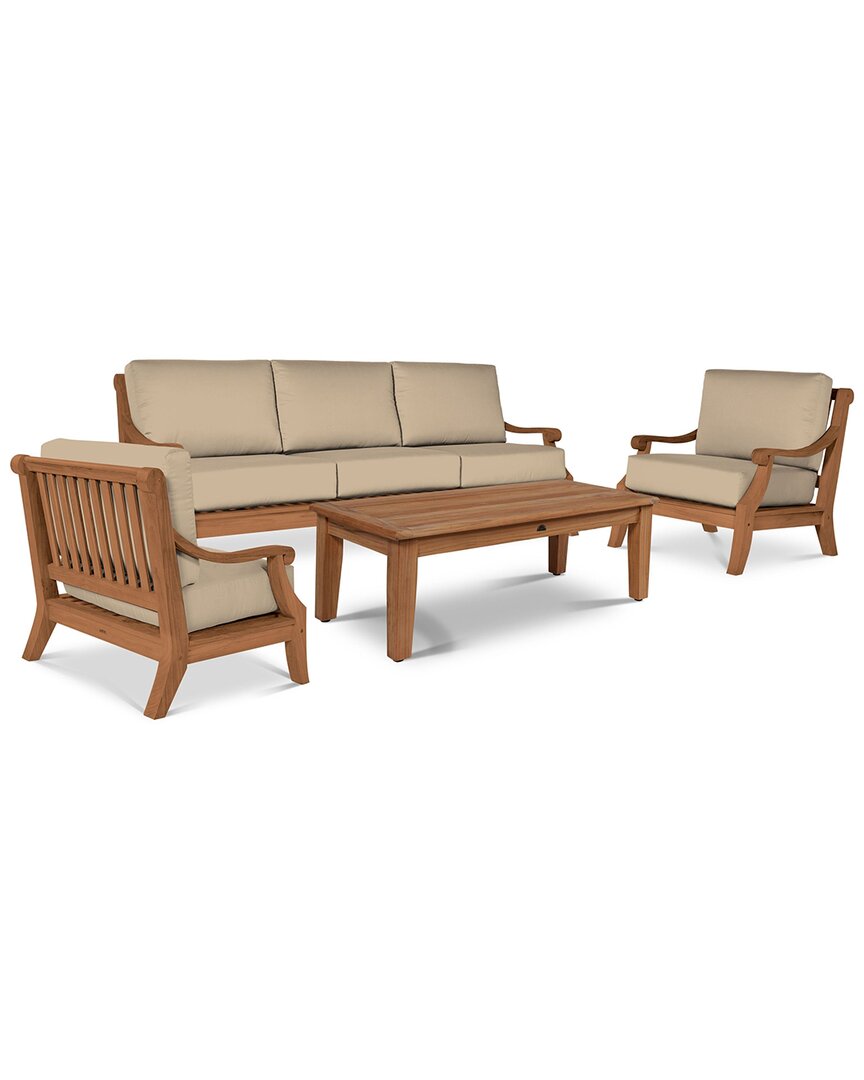 Shop Curated Maison Adrien 4-piece Teak Deep Seating Outdoor Sofa Set With Sunbrella Fawn Cushions In Brown
