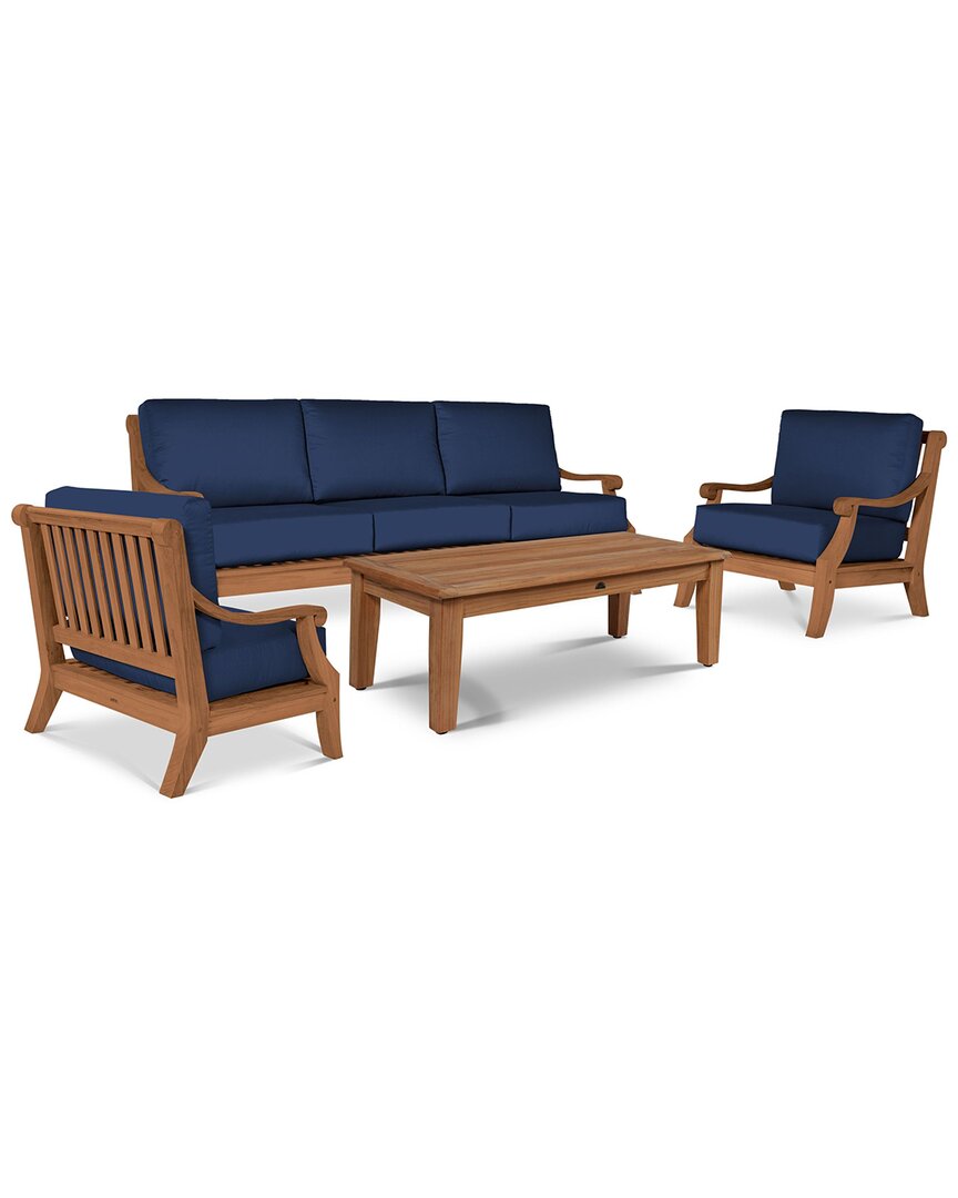 Curated Maison Adrien 4-piece Teak Deep Seating Outdoor Sofa Set With Sunbrella Navy Cushions