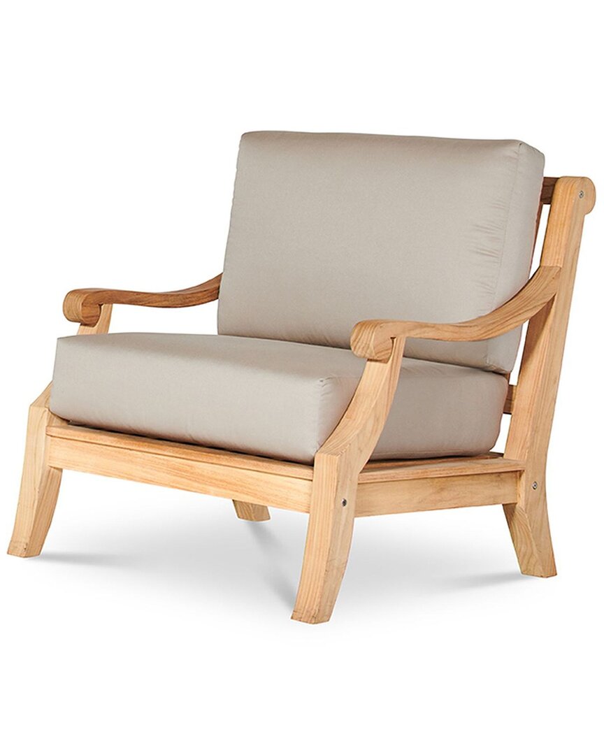 Curated Maison Adrien Teak Deep Seating Outdoor Club Chair With Sunbrella Antique Beige Cushion