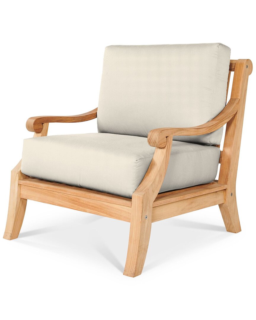 Curated Maison Adrien Teak Deep Seating Outdoor Club Chair With Sunbrella Canvas Cushion In Beige