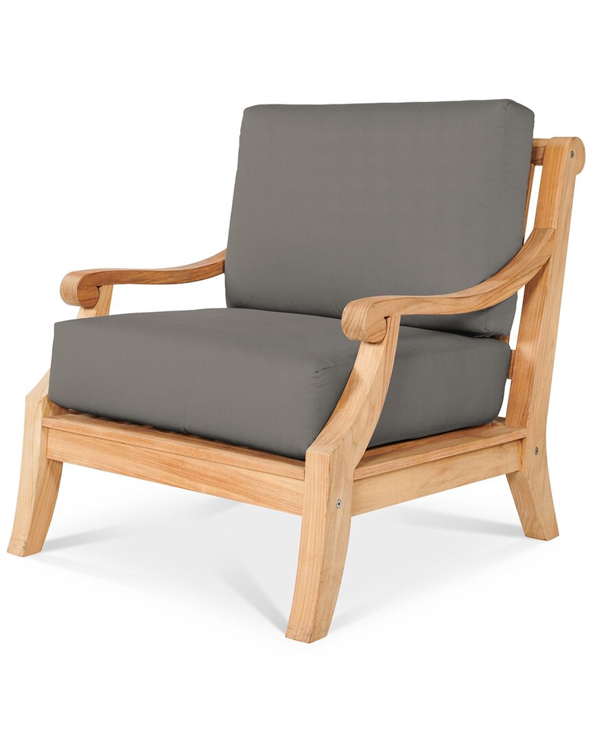 Curated Maison Adrien Teak Deep Seating Outdoor Club Chair With Sunbrella Charcoal Cushion