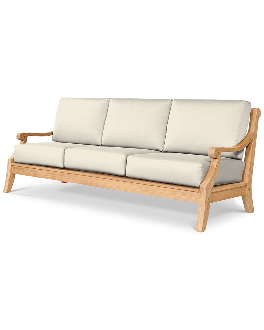 Curated Maison Adrien 87.25 Inch Teak Deep Seating Outdoor Sofa With Sunbrella Canvas Cushion In Beige