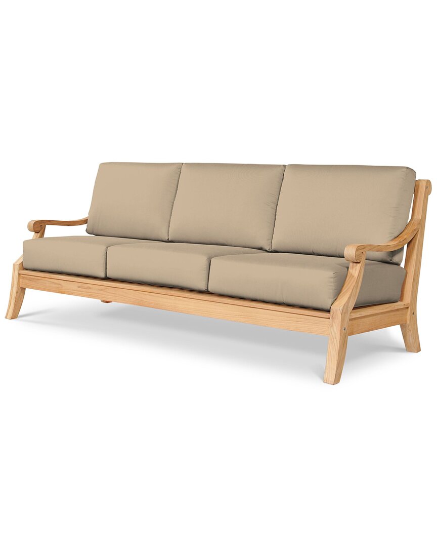 Curated Maison Adrien 87.25 Inch Teak Deep Seating Outdoor Sofa With Sunbrella Fawn Cushion In Brown