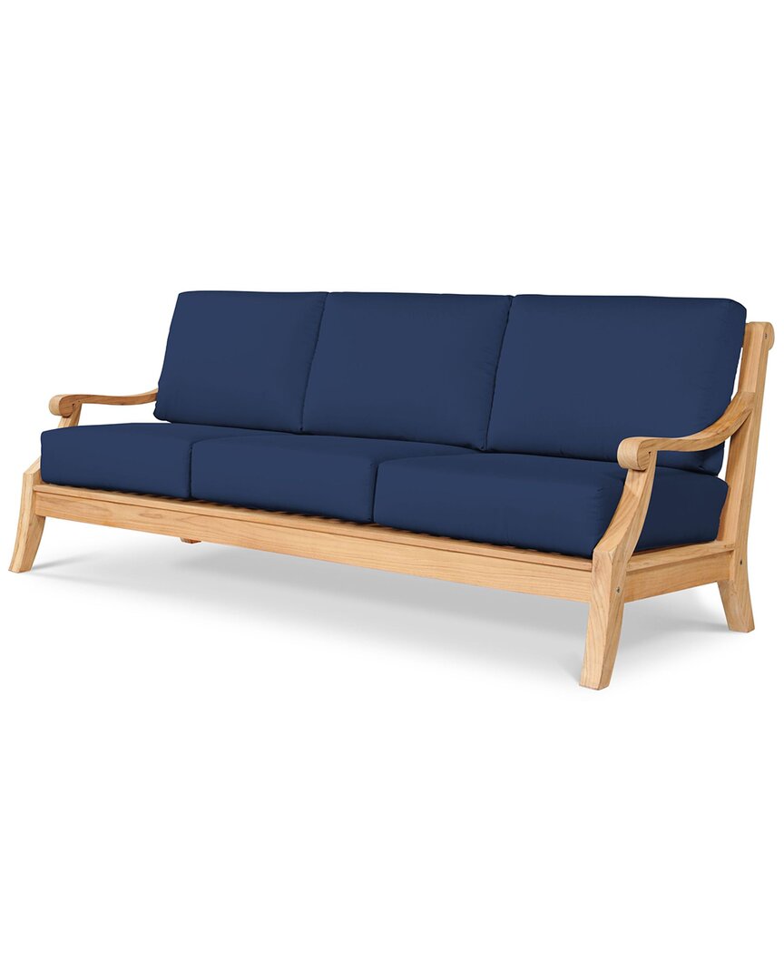 Curated Maison Adrien 87.25 Inch Teak Deep Seating Outdoor Sofa With Sunbrella Navy Cushion