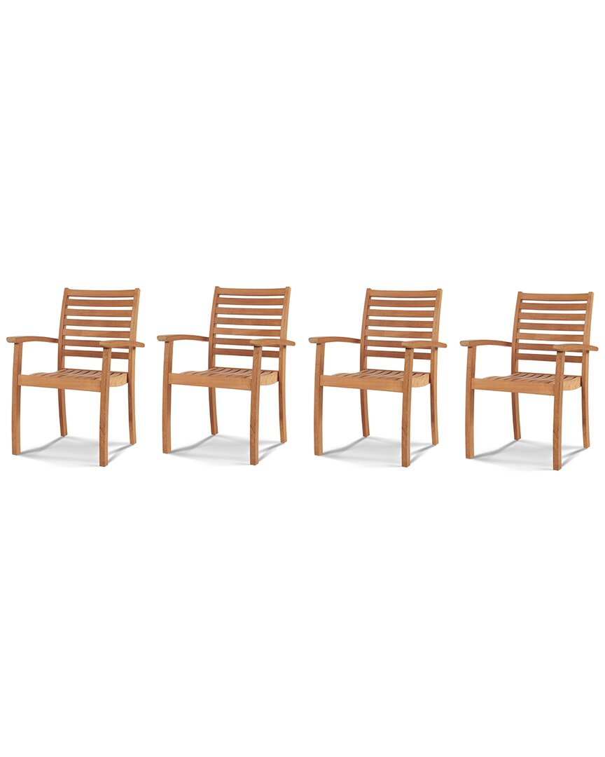 Curated Maison Ambre Teak Outdoor Stacking Armchair (set Of 4) In Brown