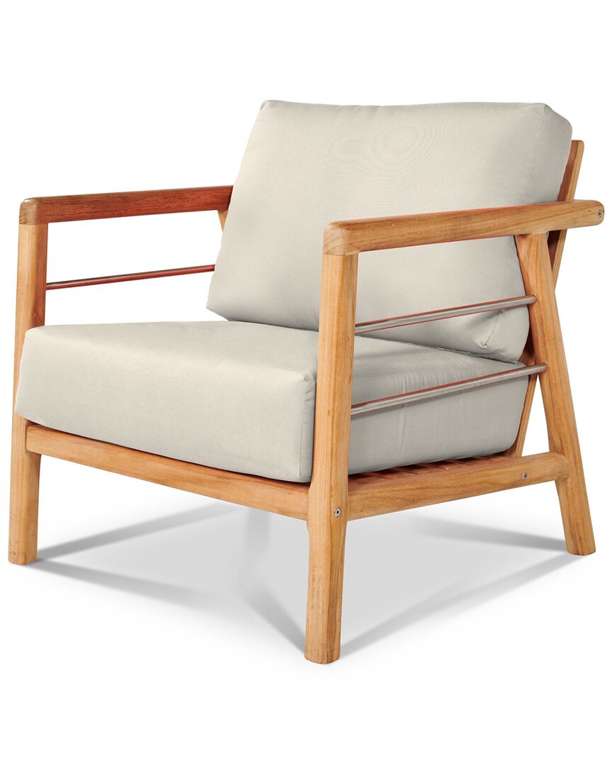 Curated Maison Daniele Teak Deep Seating Outdoor Club Chair With Sunbrella Canvas Cushion In Beige