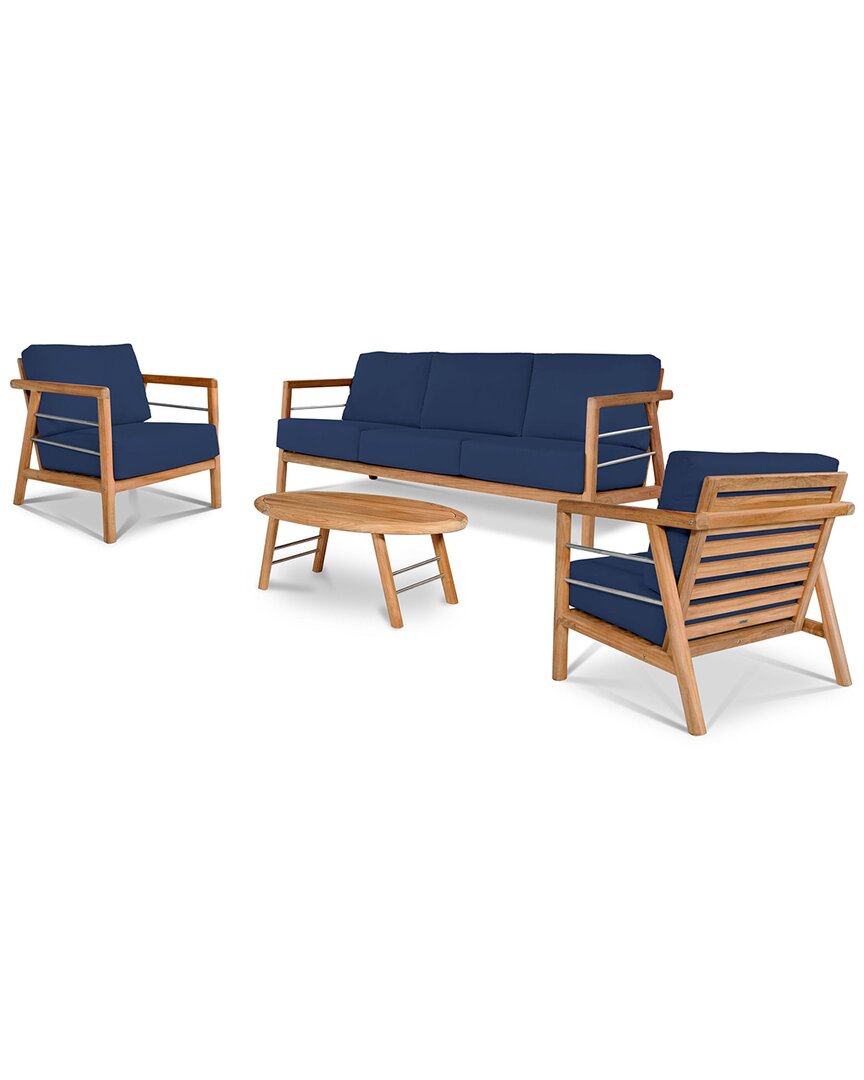 Curated Maison Daniele 4-piece Teak Deep Seating Outdoor Sofa Set With Sunbrella Navy Cushions