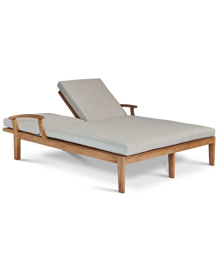 Curated Maison Delaine Outdoor Teak Double Reclining Sun Lounger With Sunbrella Cushion In Brown