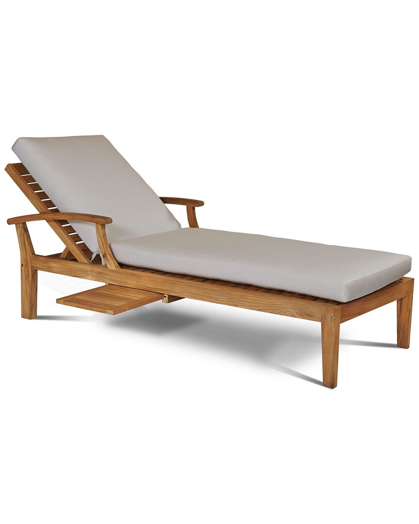 Curated Maison Delaine Outdoor Teak Reclining Sun Lounger With Sunbrella Cushion In Brown